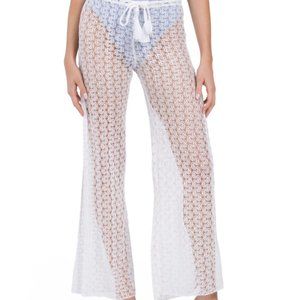 BECCA White Split Leg Crochet Cover-up Pants NWT